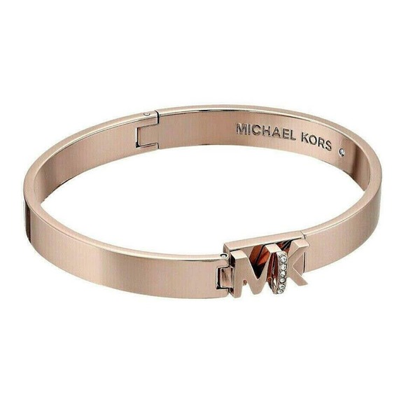 Michael Kors MK Hinged Bangle Bracelet Crystals Rose Gold MKJX7699791 NIB $125 - Picture 1 of 6